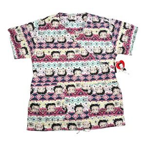 Betty‎ Boop Women's Size Medium Wrap Scrub Top Geometrical Southwestern Print